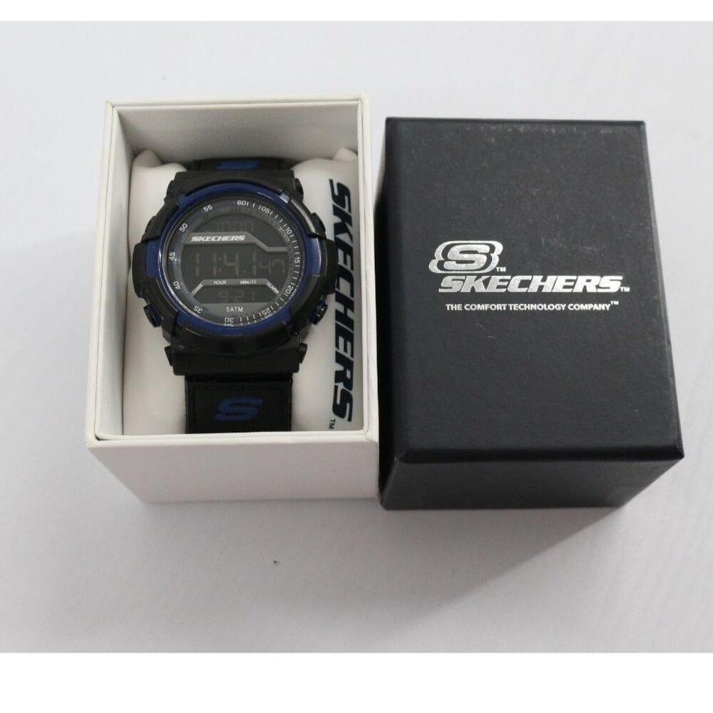 Skechers Mens Digital Sports Watch SR1032 Black and Blue Gorpcore Outdoor Works